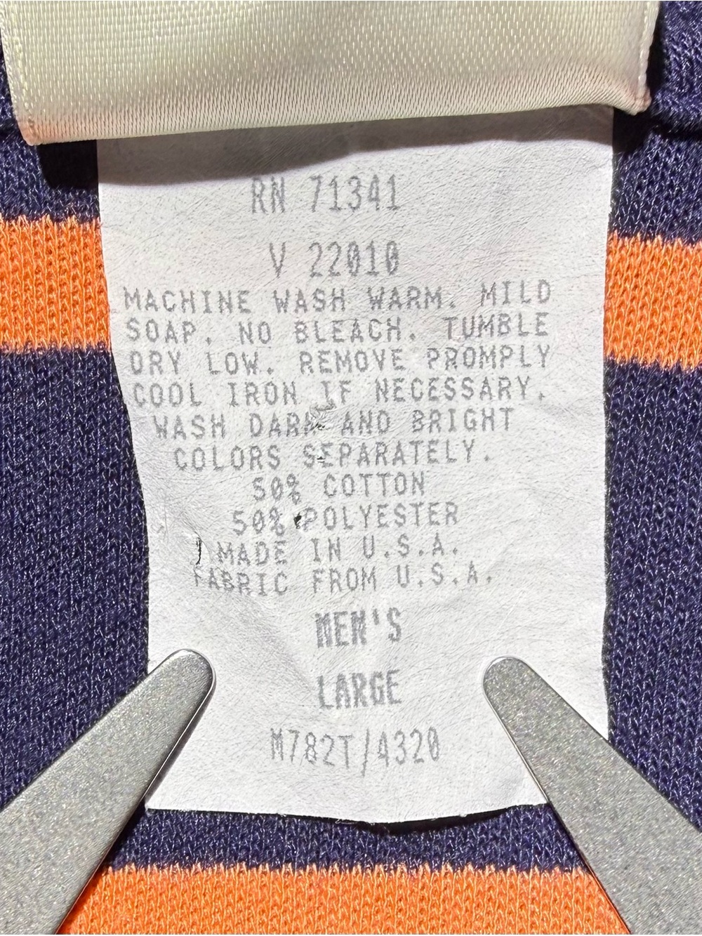 L.L.Bean Striped Polo Shirt Men’s Large Navy Orange USA Made - Picture 5 of 5